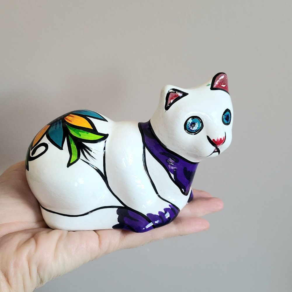 Hand painted ceramic cat.